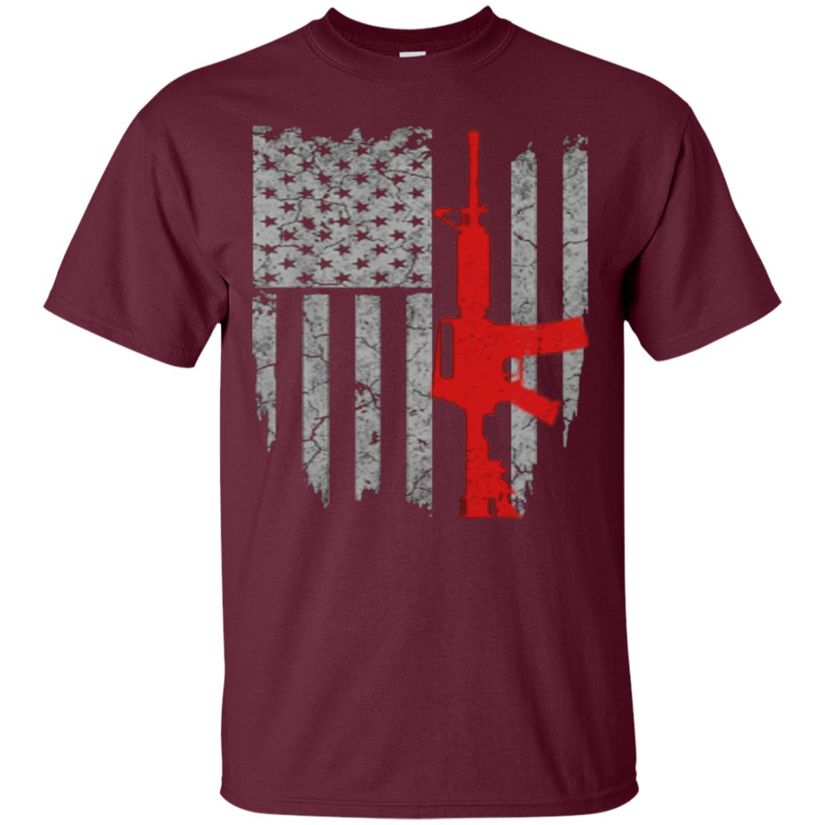 Hunting Lover T-shirt Gun Usa Flag Maroon