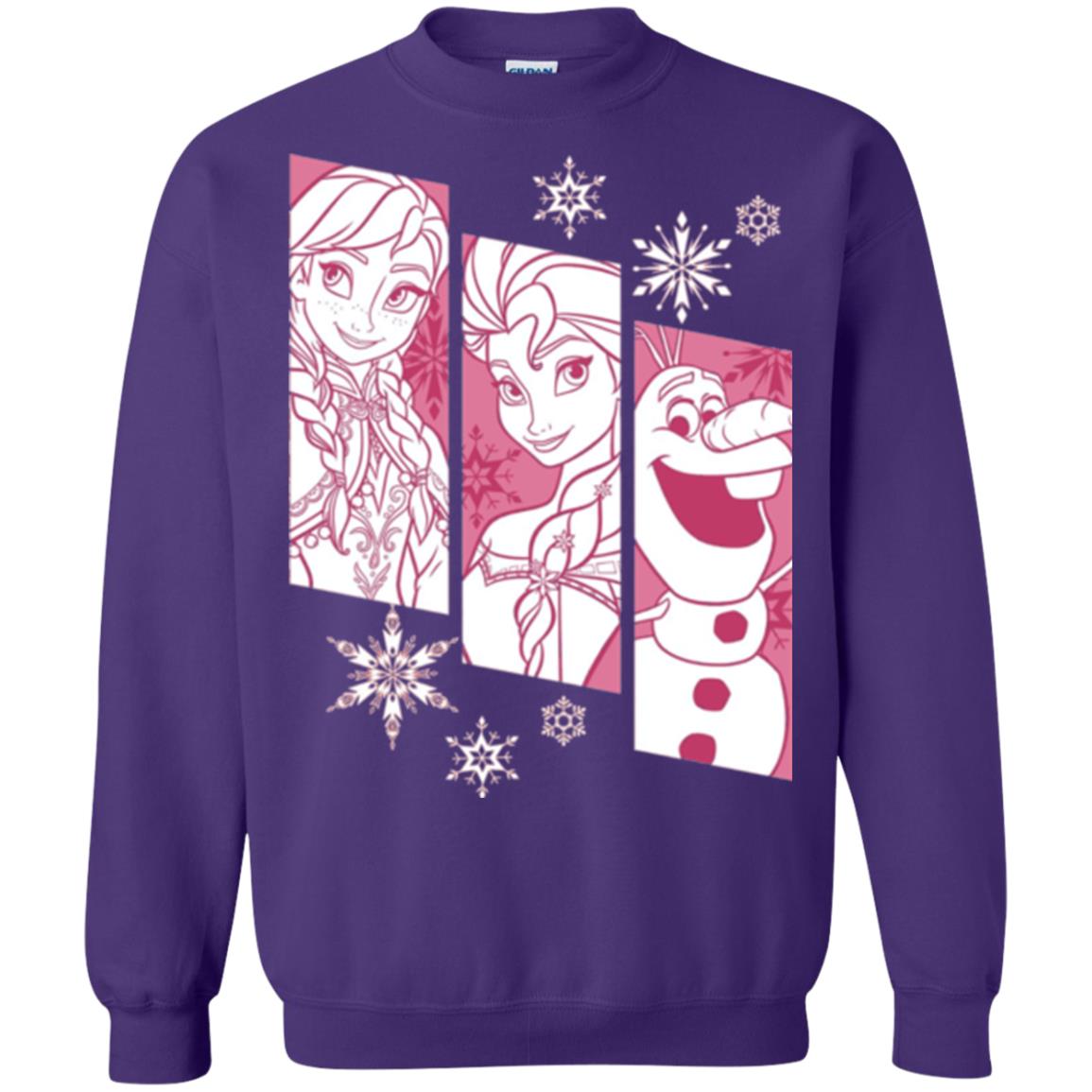 Frozen Anna Elsa Olaf Snowflake Panel Graphic T-shirt Purple