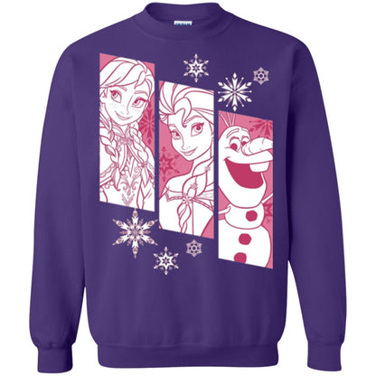 Frozen Anna Elsa Olaf Snowflake Panel Graphic T-shirt Purple