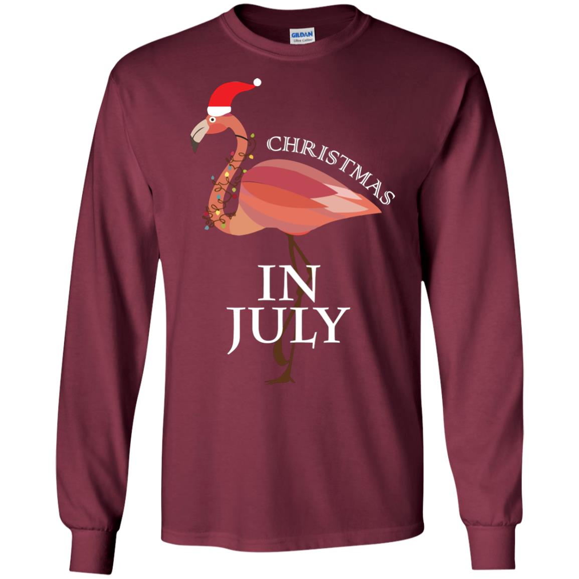 Flamingo With Santa_s Hat Christmas In July Xmas In Summer Shirt Maroon