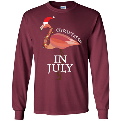 Flamingo With Santa_s Hat Christmas In July Xmas In Summer Shirt Maroon