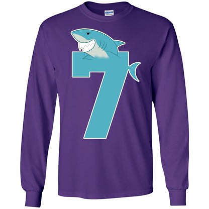 7th Birthday Shark Party Shirt Purple