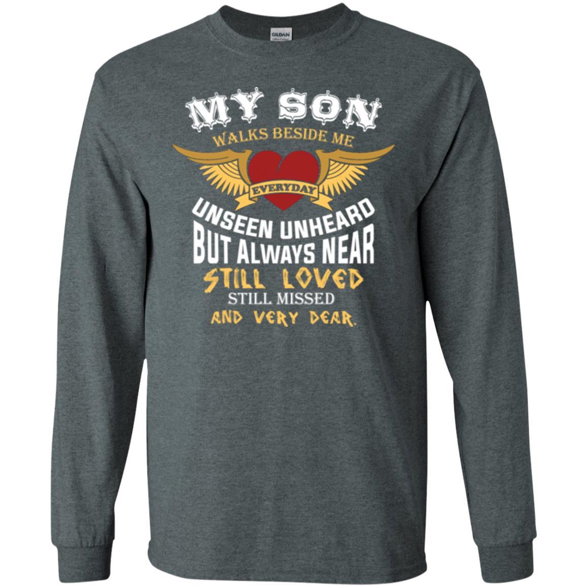 Family T-shirt My Son Walks Beside Me Everyday Dark Heather