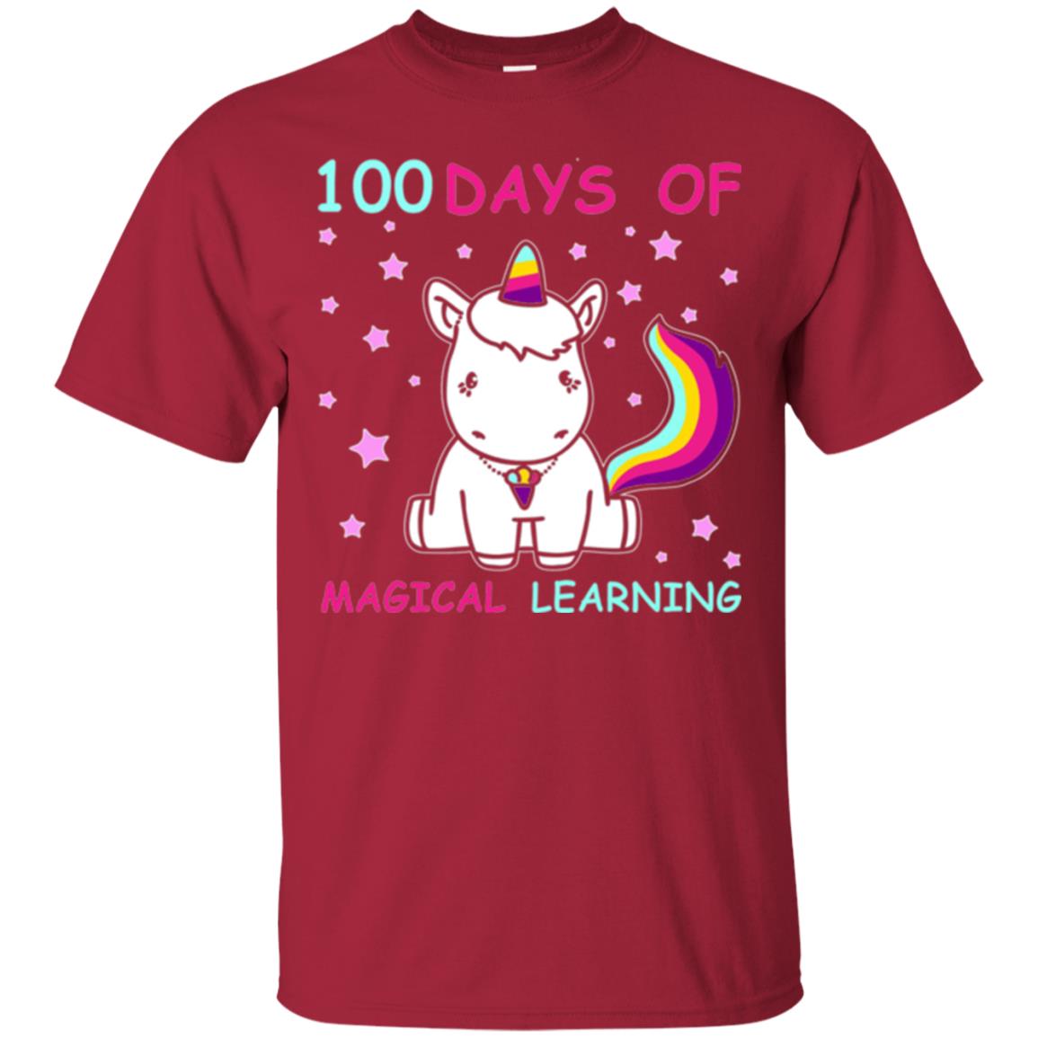Unicorn Lover T-shirt 100 Days Of Mgical Learning Cardinal