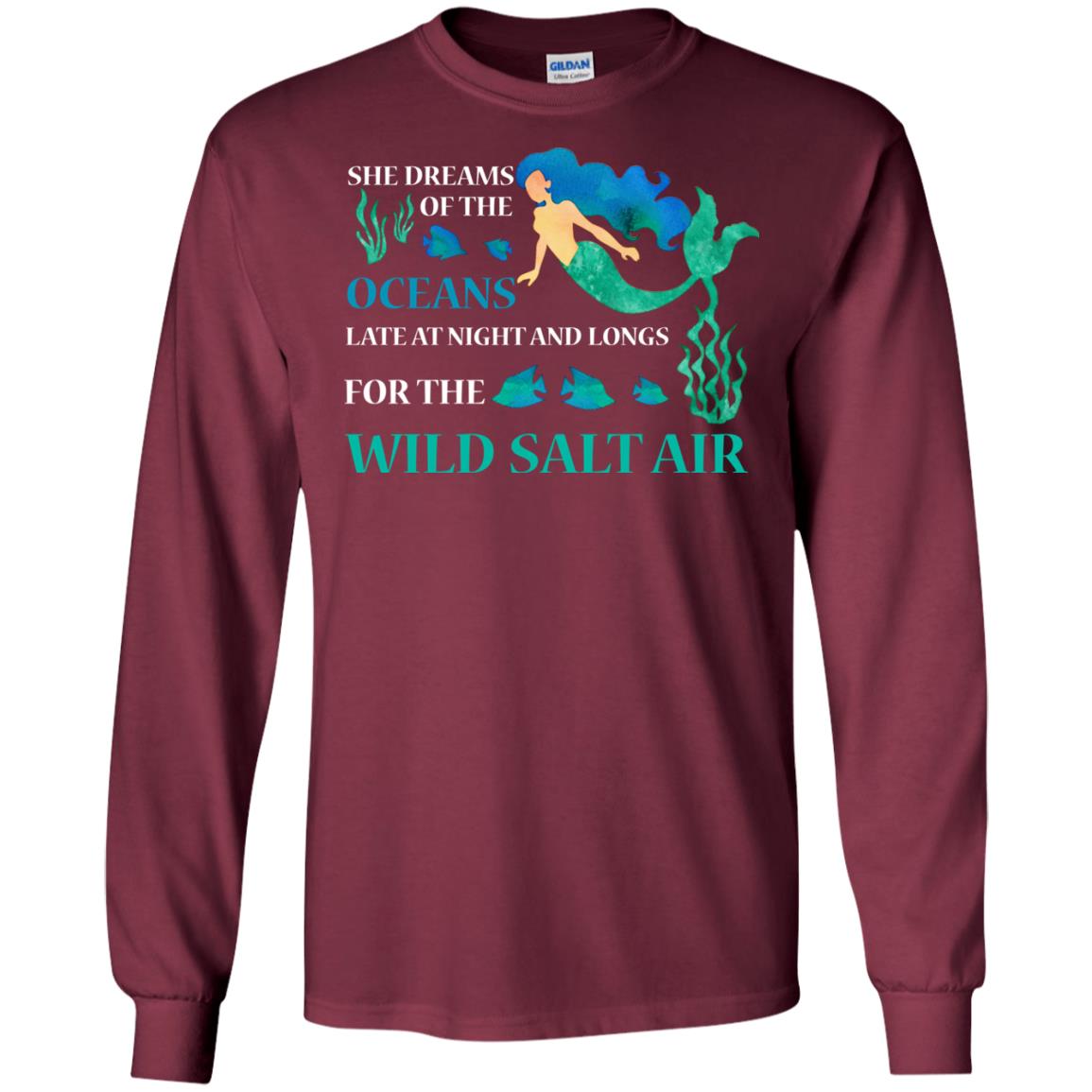 She Dreams Of The Oceans Mermaid T-shirt Maroon
