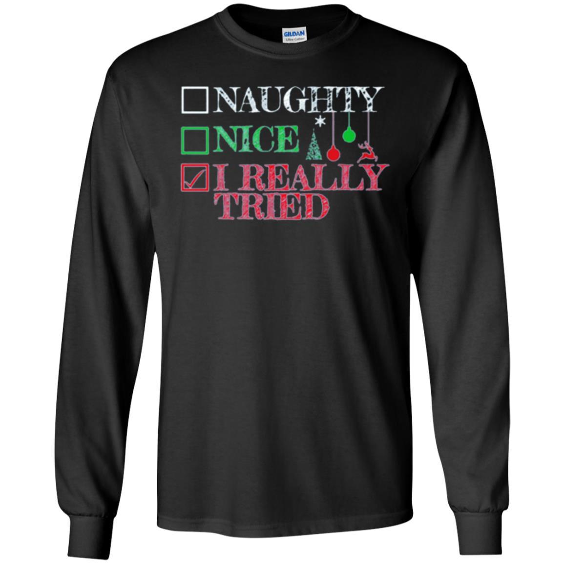 Christmas T-shirt Naugth Nice I Ready Tried Black