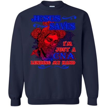 Jesus Saves I'm Just A Cna Lending My Hand Christian Gift Shirt Navy