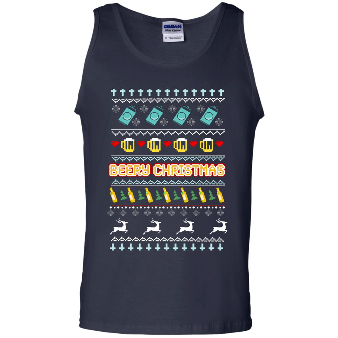 Beery Christmas Merry X-mas Beer Drinking Lovers Gift Shirt Navy