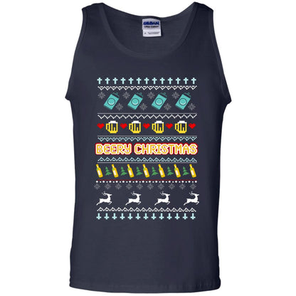 Beery Christmas Merry X-mas Beer Drinking Lovers Gift Shirt Navy