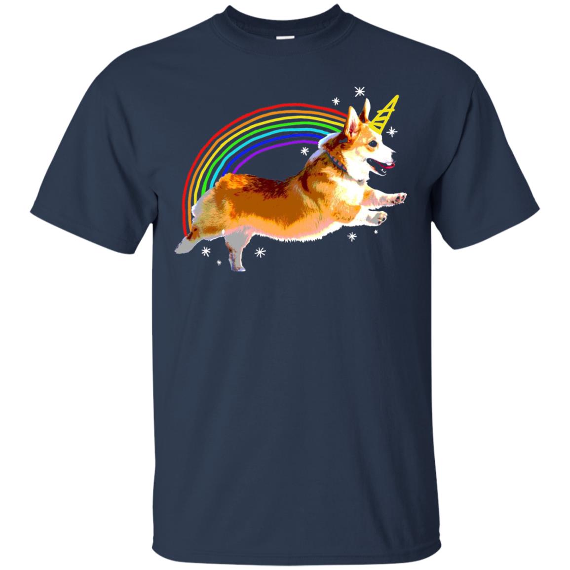 Unicorn Corgi Rainbow Doodle Dog Lover T-shirt Navy