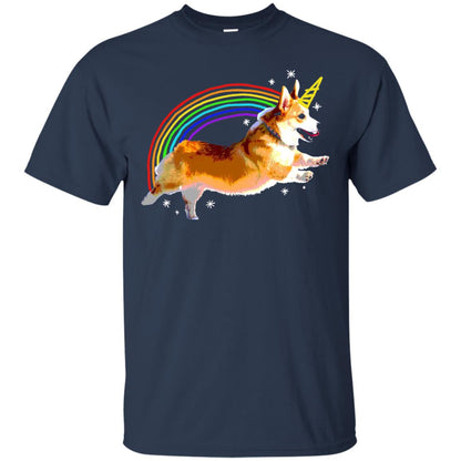 Unicorn Corgi Rainbow Doodle Dog Lover T-shirt Navy