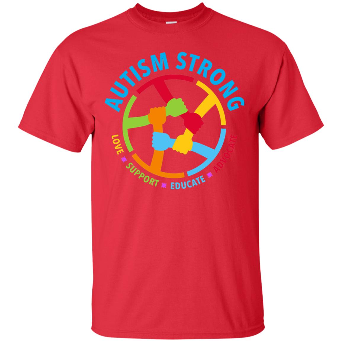 Autism Strong Love Support Educate Advocate Autism Awareness T-shirt Red