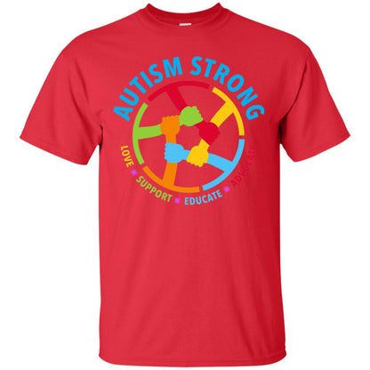 Autism Strong Love Support Educate Advocate Autism Awareness T-shirt Red