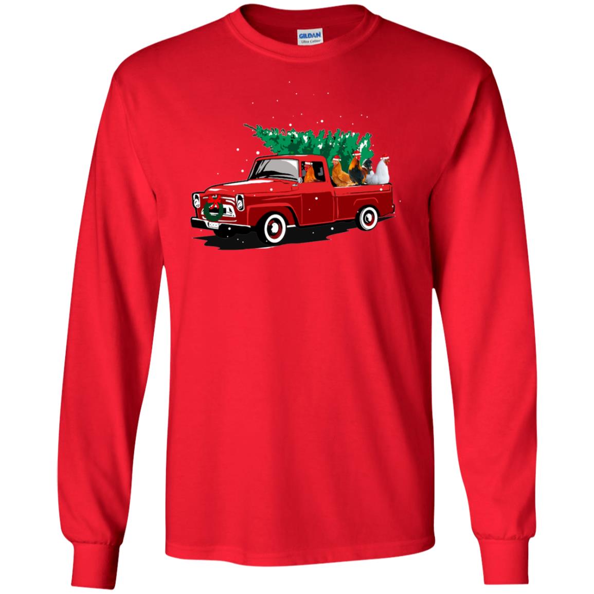 Chickens On Car Merry Christmas Gift Shirt For Mens Womens Red