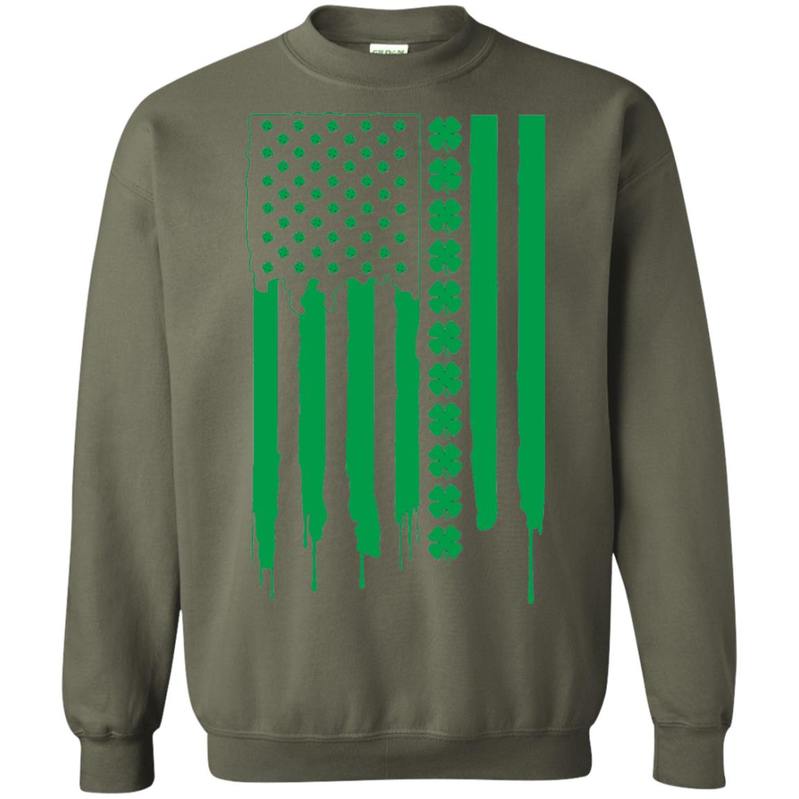 Irish American Flag St Patrick_s Day T-shirt Military Green