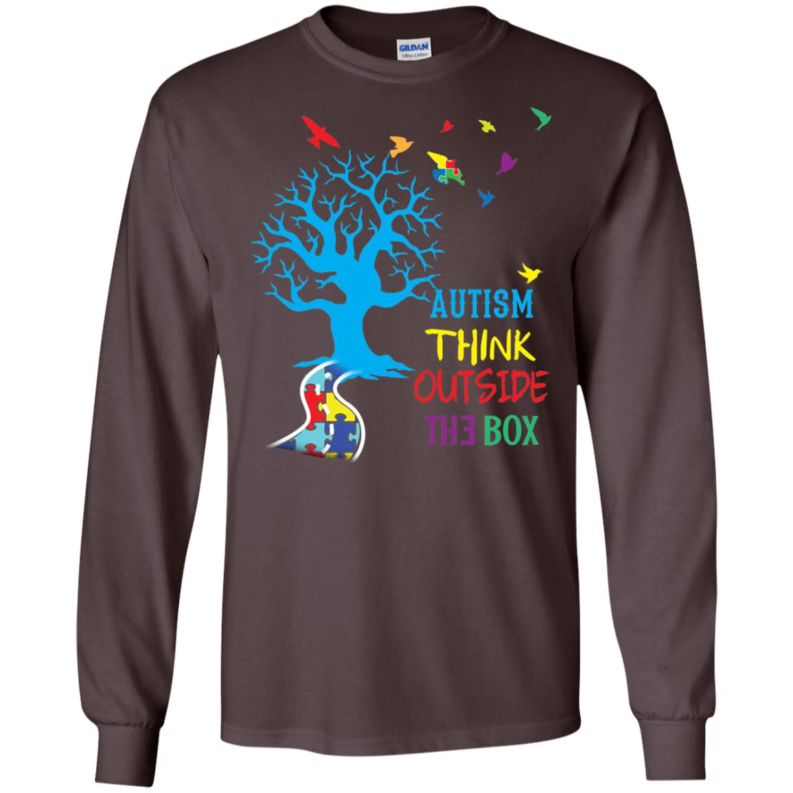 Autism Awareness T-shirt Autism Think Outside Dark Chocolate