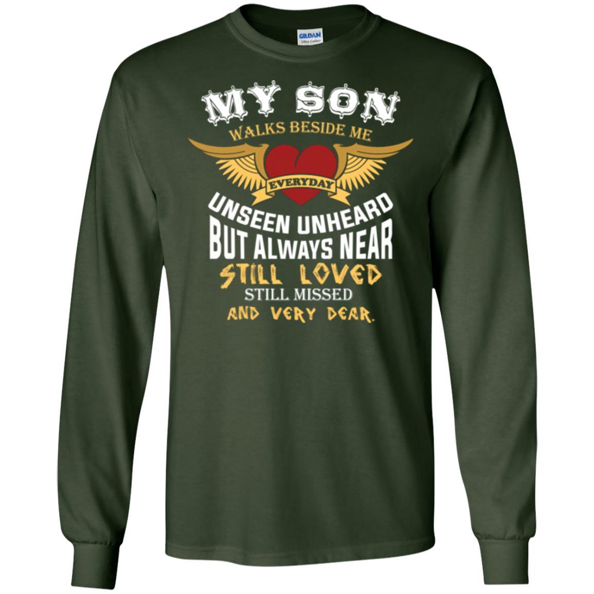 Family T-shirt My Son Walks Beside Me Everyday Forest Green