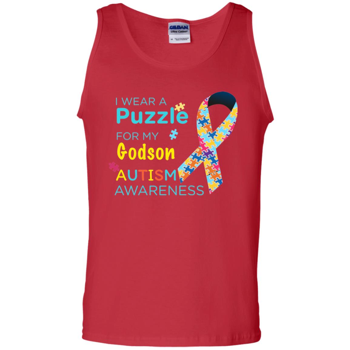 I Wear Puzzle For My Godson Autism Awareness Shirt Red