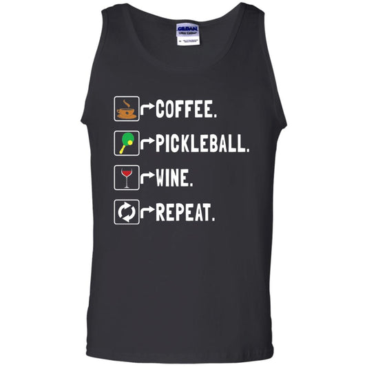 Funny Coffee Lovers T-shirt Pickleball Wine Repeat Black