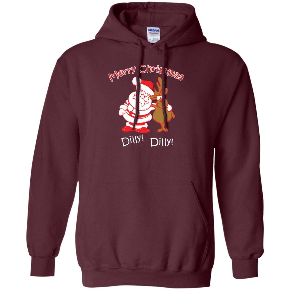 Christmas T-Shirt Merry Christmas Santa And Reindeer Dilly! Dilly! Maroon