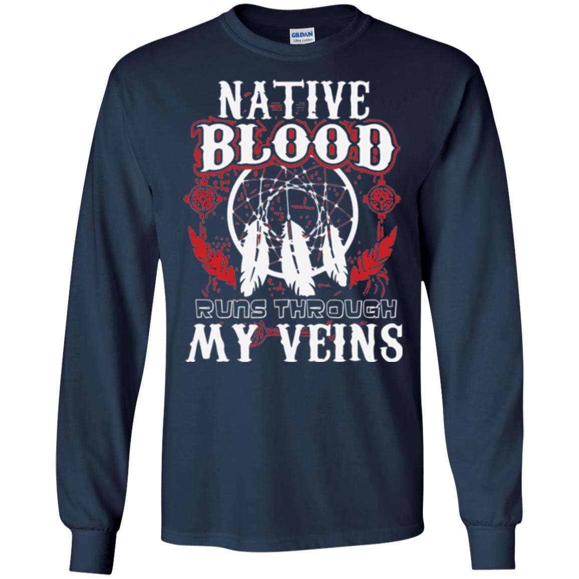 American T-shirt Native Blood Runs Through My Veins Navy
