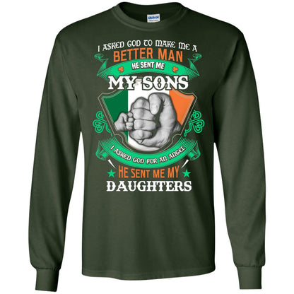 He Sent Me My Sons He Sent Me My Daughters Saint Patrick's Day Shirt For Dad Forest Green