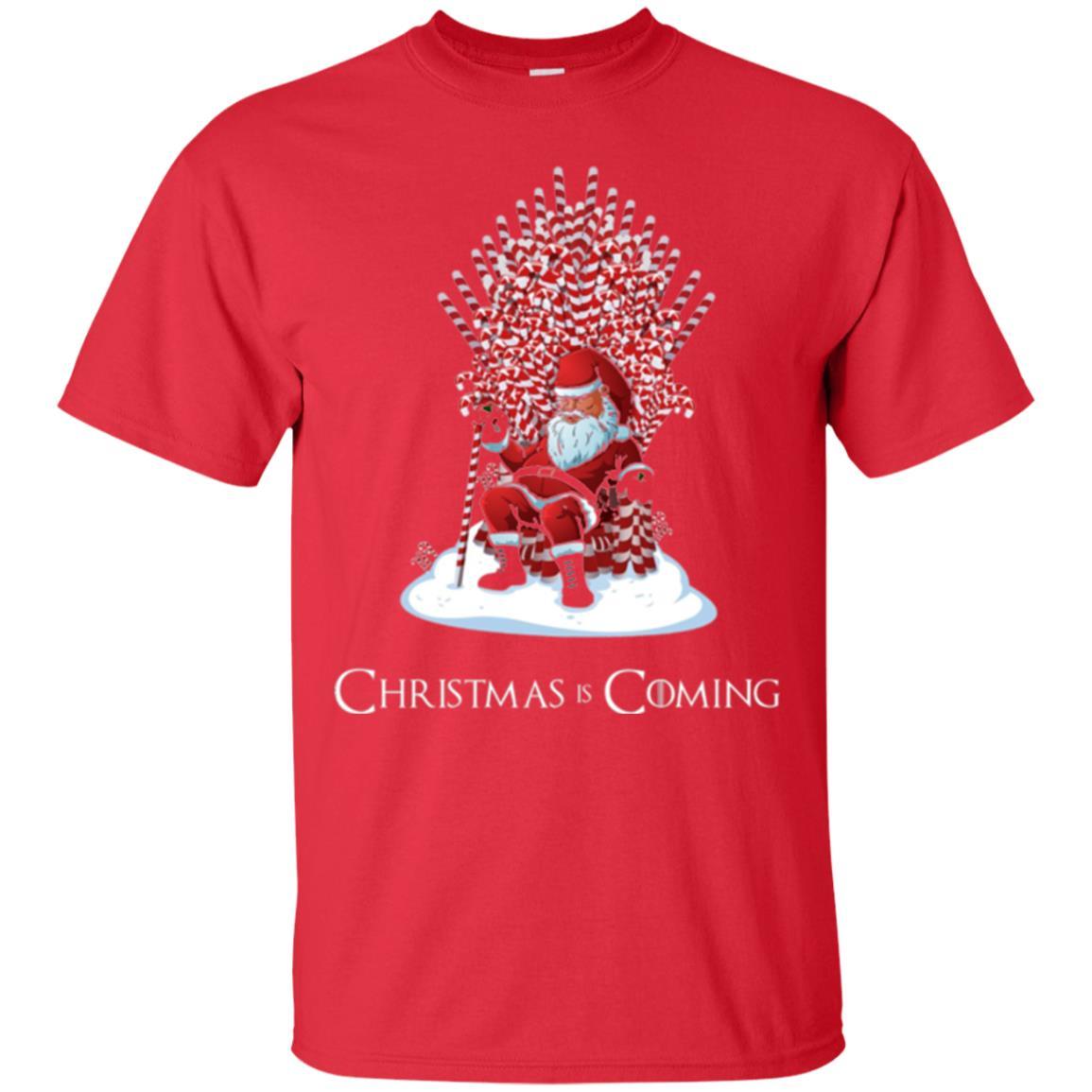 Funny Christmas T-shirt Santa Candy Cane Throne Red