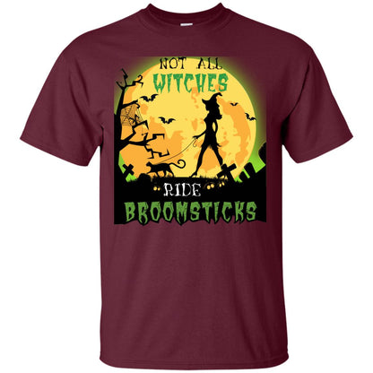 Not All Witches Ride Broomsticks Witches Walk With Cat Funny Halloween Shirt Maroon