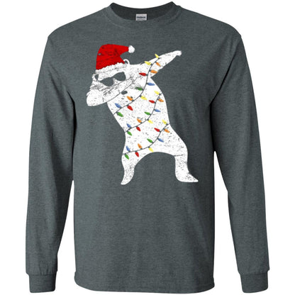 Christmas T-shirt Santa Bear Dabbing Lights Sunglasses Dark Heather