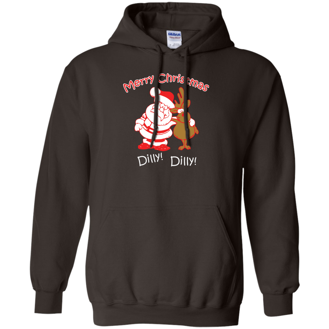 Christmas T-Shirt Merry Christmas Santa And Reindeer Dilly! Dilly! Dark Chocolate