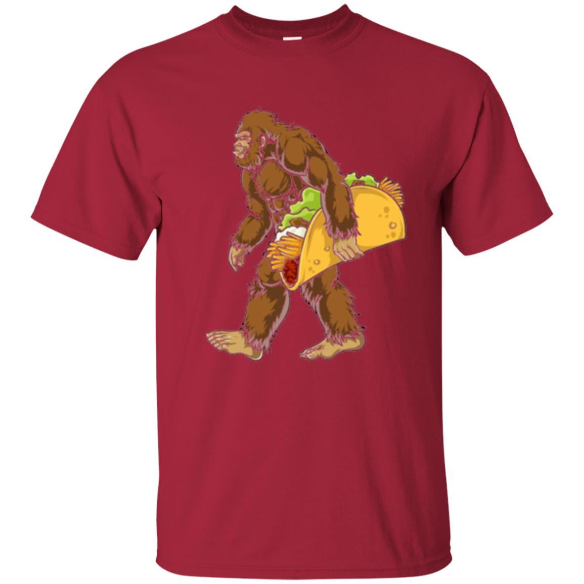 Camping T-shirt Bigfoot Sasquatch Carrying Taco Cardinal