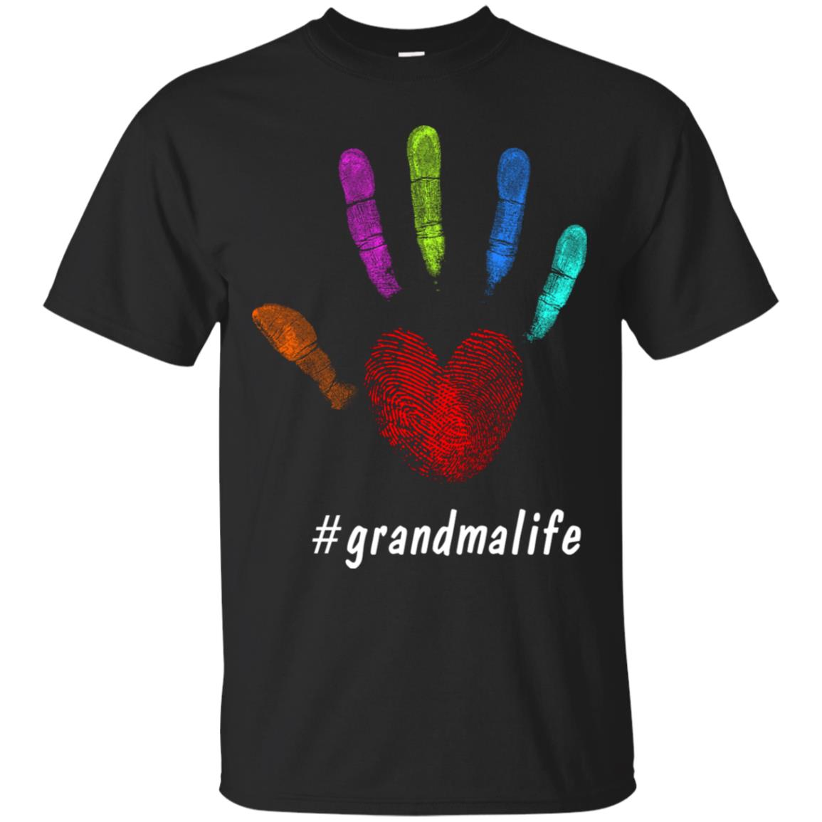 Grandma Life Fingerprint Heart Hand Grandmom Grandmother Shirt Black