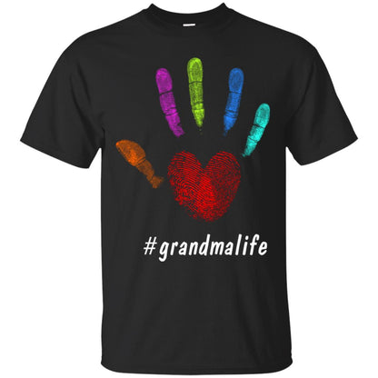 Grandma Life Fingerprint Heart Hand Grandmom Grandmother Shirt Black