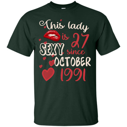 This Lady Is 27 Sexy Since October 1991 27th Birthday Shirt For October Womens Forest