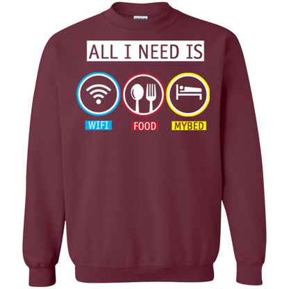 All I Need Is Wifi Food My Bed T-shirt Maroon