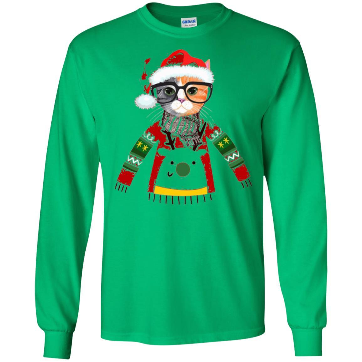 Christmas T-shirt Cat Lover Meowy Christmas T-shirt Irish Green