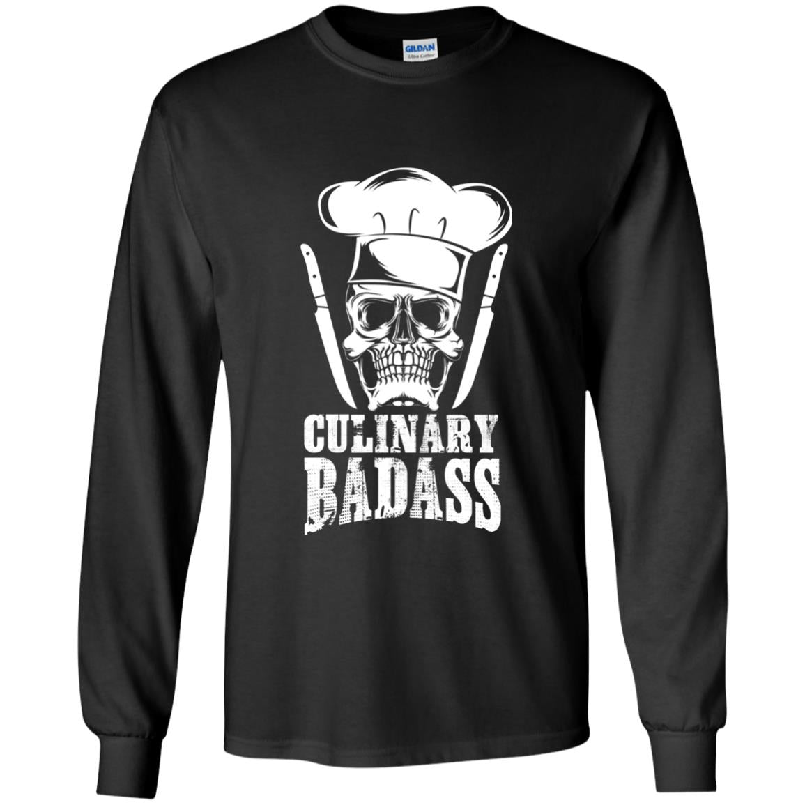 Culinary Badass Funny Chef Skull Knifes Cooking Tshirt Black