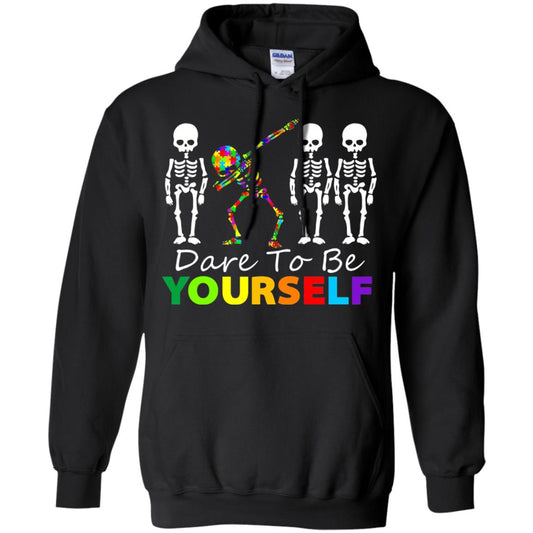 Skeleton Dabbing Dare To Be Yourself Autism Awareness Shirt Black
