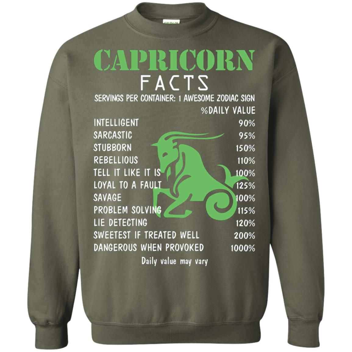 Capricorn Facts 1 Awesome Zodiac Sign Gift Shirt For Capricorn Horoscope Military Green