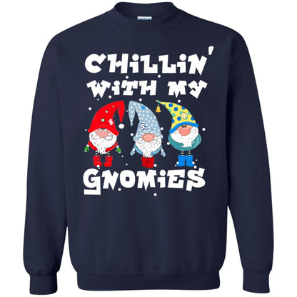 Chillin' With My Gnomies X-mas Gift Shirt For Mens Womens Kids Navy