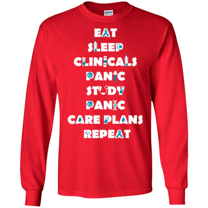 Nurse Student T-shirt Eat Sleep Clinicals Panic Study Panic Care Plans Repeat Red