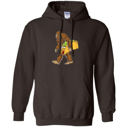 Camping T-shirt Bigfoot Sasquatch Carrying Taco Dark Chocolate