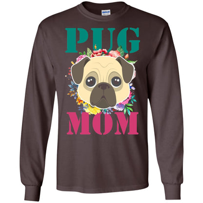 Floral Pug Mom T-shirt Puppy Pet Lover Dark Chocolate