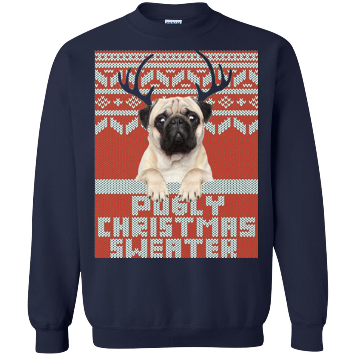 Dog Lovers T-shirt Pugly Christmas Sweater Navy