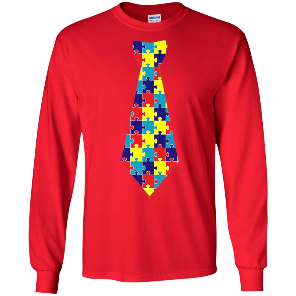 Autism Awareness T-shirt Puzzle Neck Tie 2018 Red