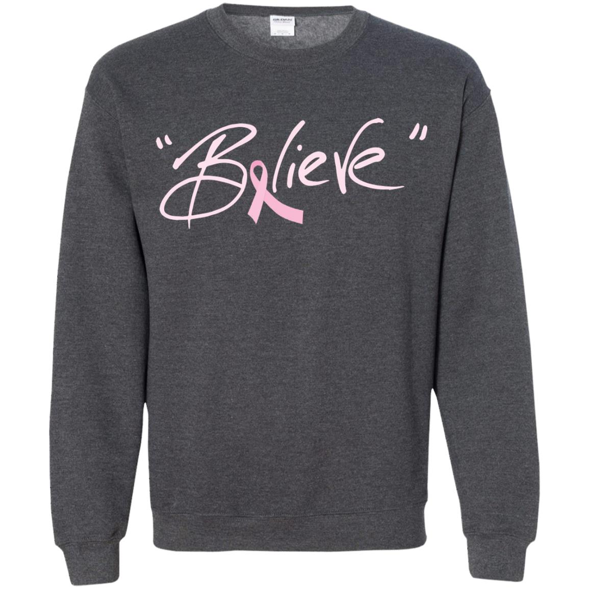 Breast Cancer Awareness Shirt Pink Ribbon Believe Dark Heather