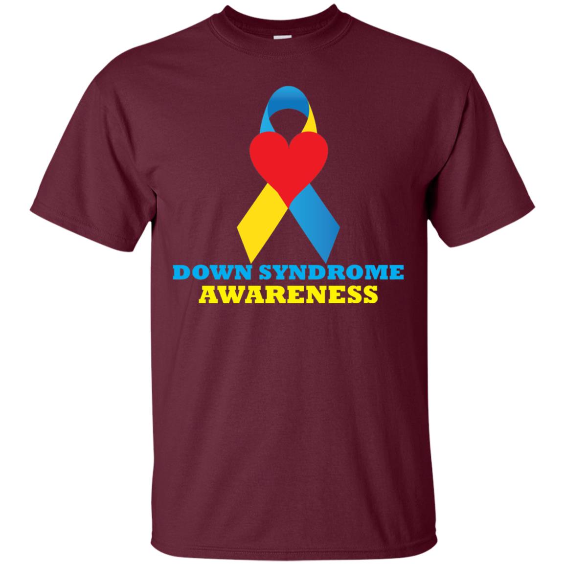 Yellow And Blue Ribbon Down Syndrome Awareness T-shirt Maroon