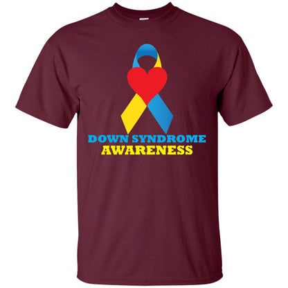 Yellow And Blue Ribbon Down Syndrome Awareness T-shirt Maroon