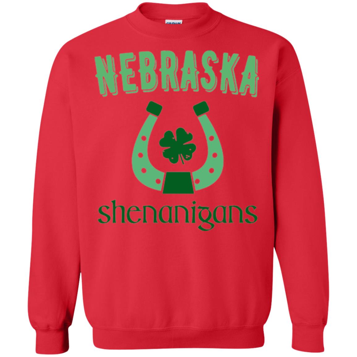 Nebraska Shenanigans Horseshoe Clover St Patrick_s Day T-shirt Red