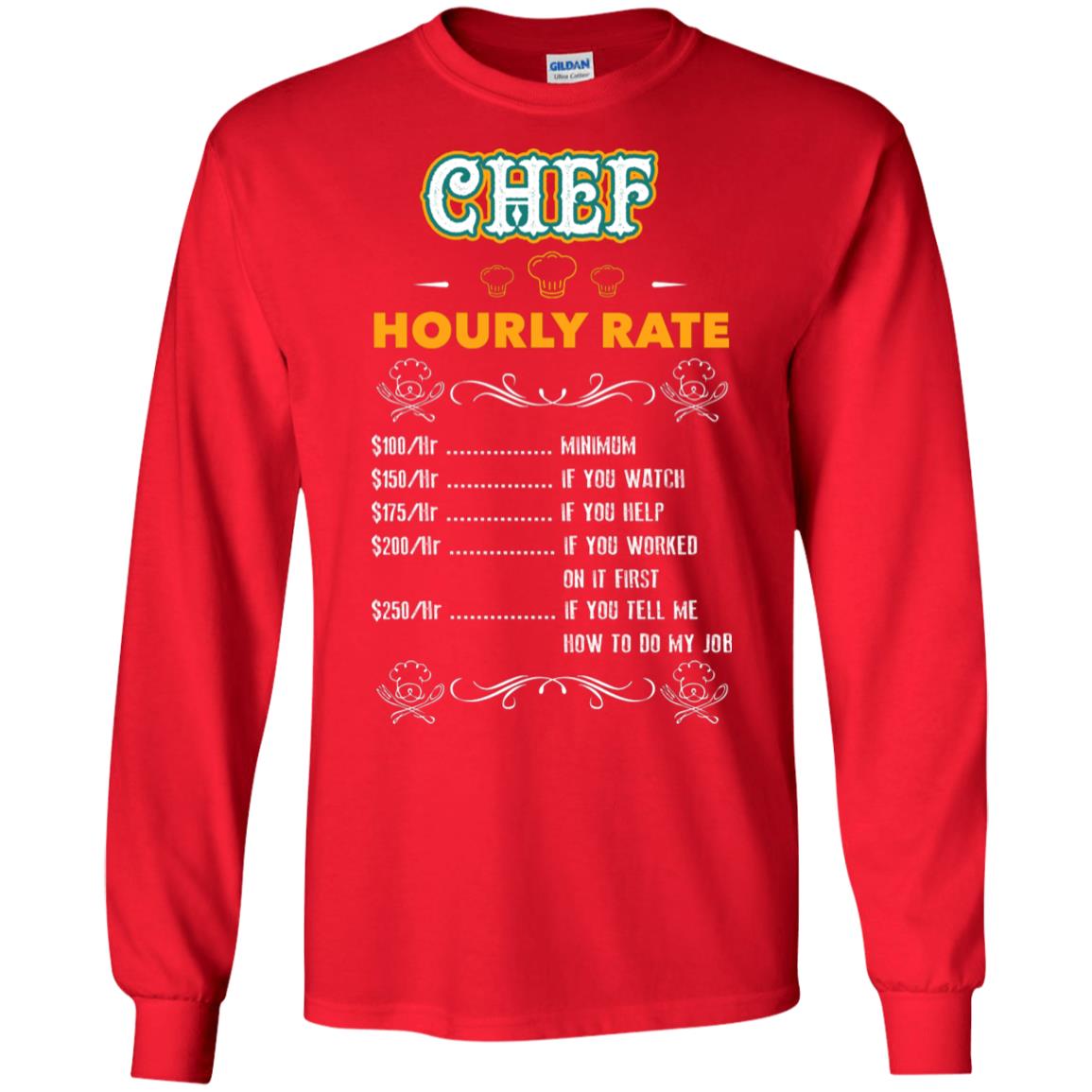Chef Hourly Rate Cooking Cooker Gift Shirt Red